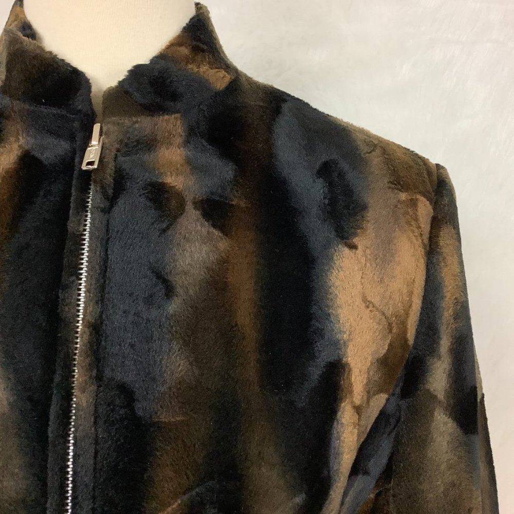 Vintage 80s 90s Votre Nom Black Brown Animal Print Faux Fur Skirt & Jacket S - Picture 2 of 8